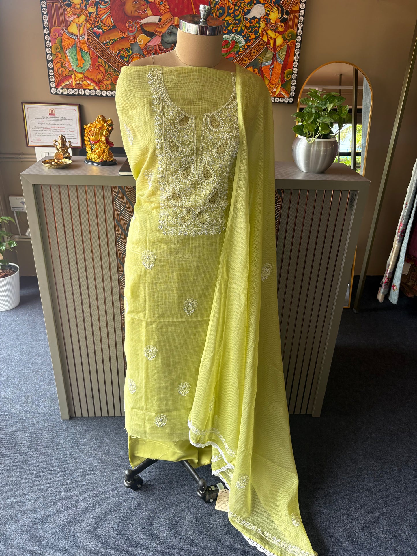 Chikankari unstitched three piece suit