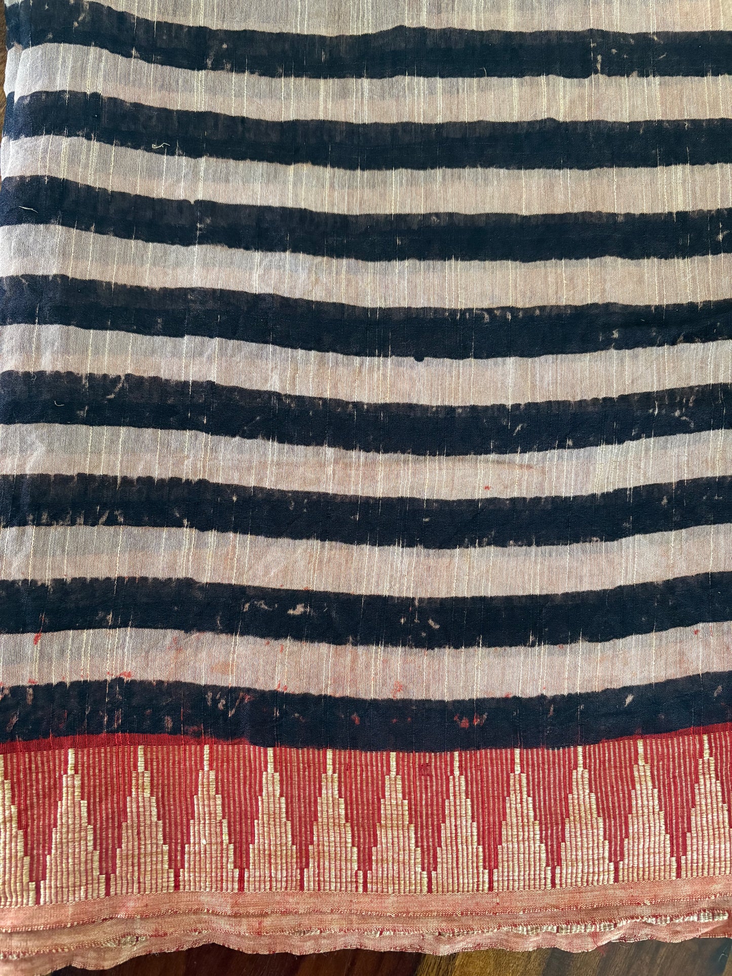 Linen Ajrakh Handblock printed saree