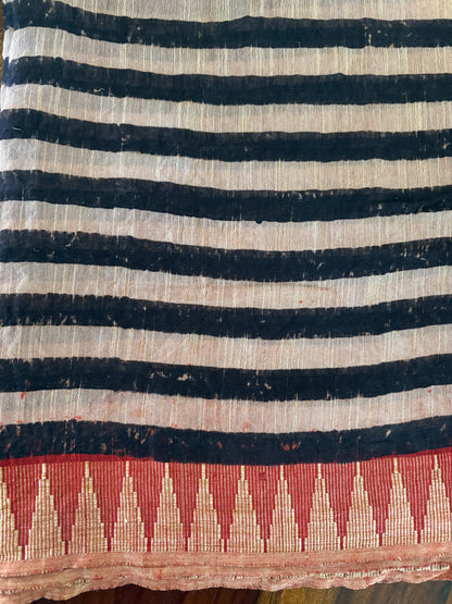 Linen Ajrakh Handblock printed saree