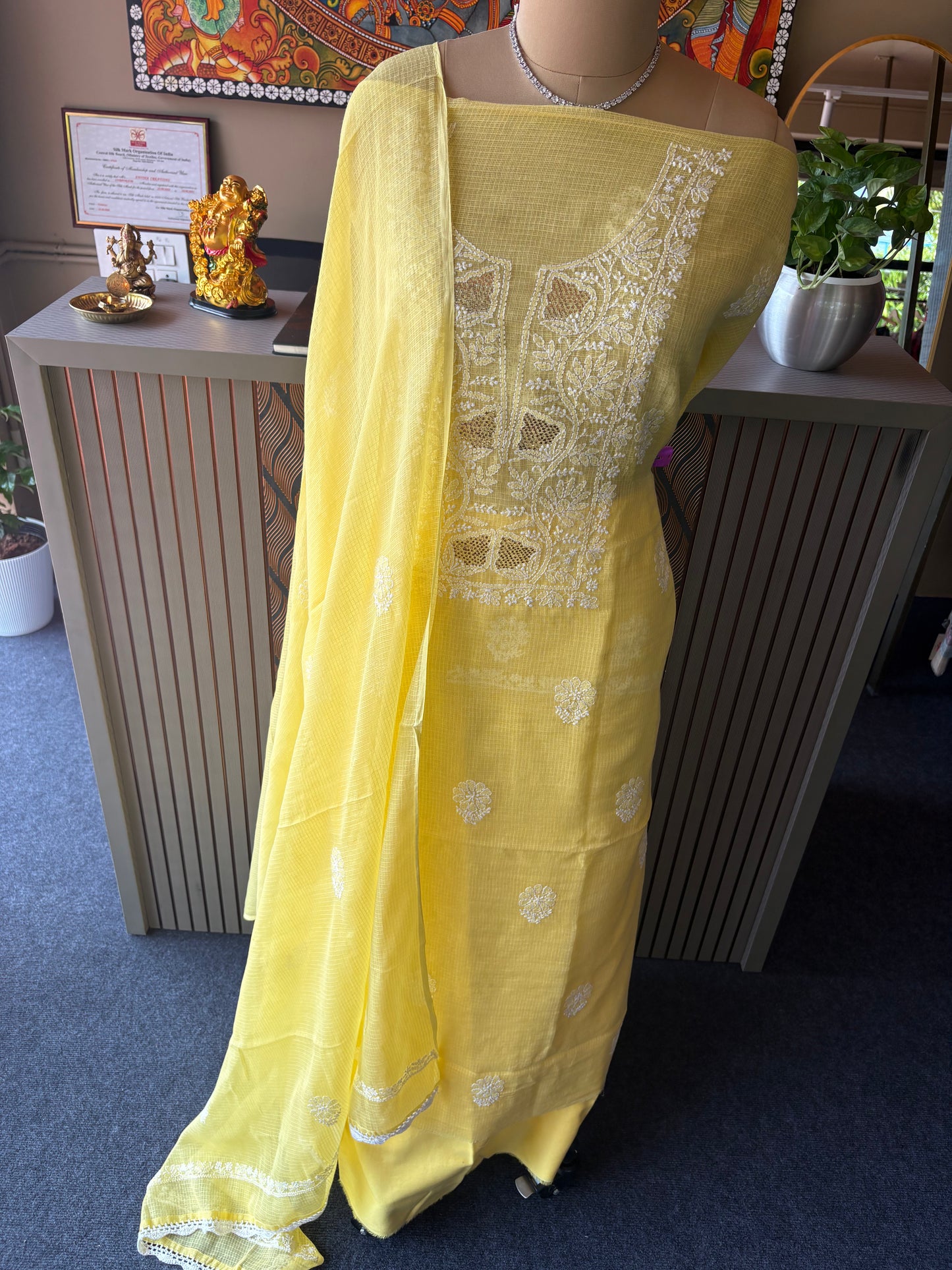 Chikankari unstitched three piece suit set