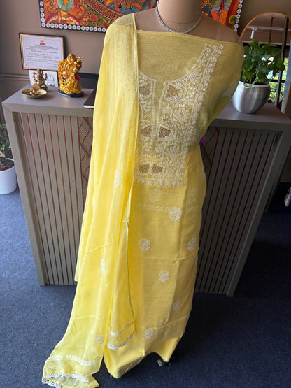 Chikankari unstitched three piece suit set