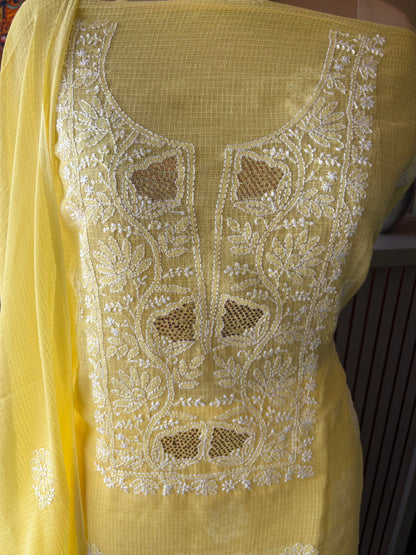 Chikankari unstitched three piece suit set