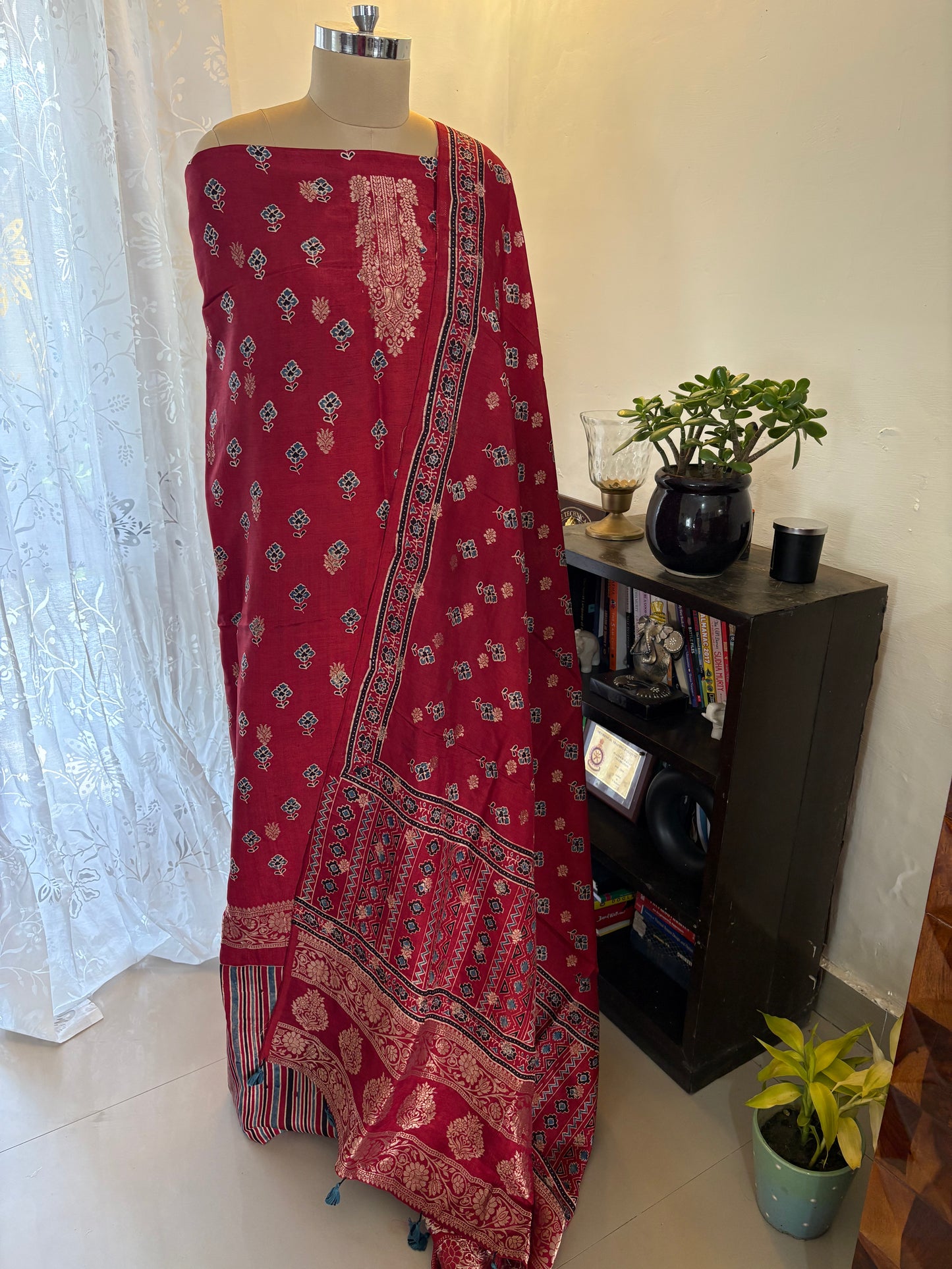 Ajrakh Dola silk top and dupatta set