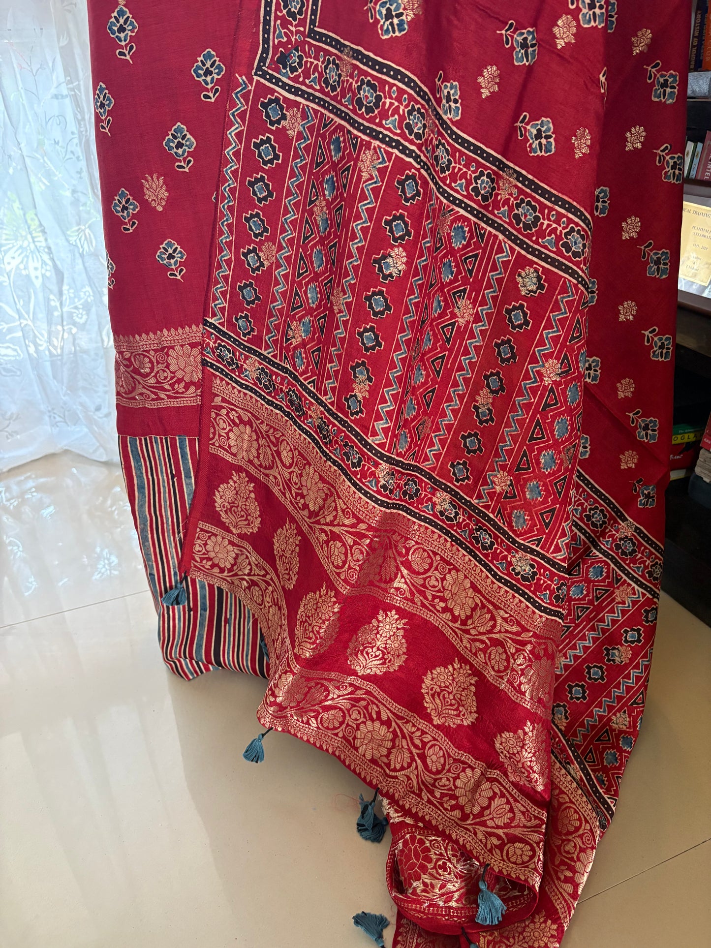 Ajrakh Dola silk top and dupatta set