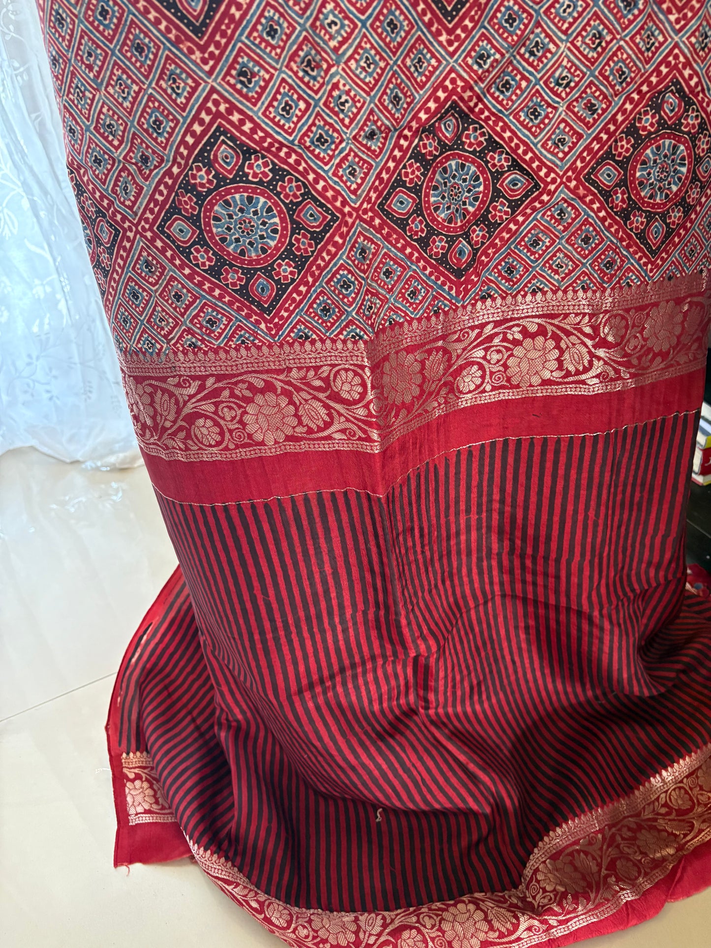 Ajrakh Dola silk top and dupatta set
