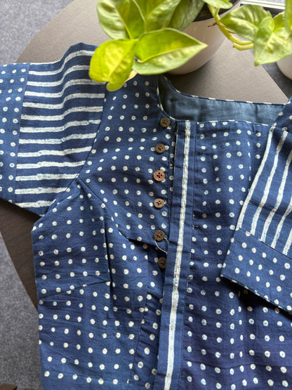 Ajrak block print cotton blouse
