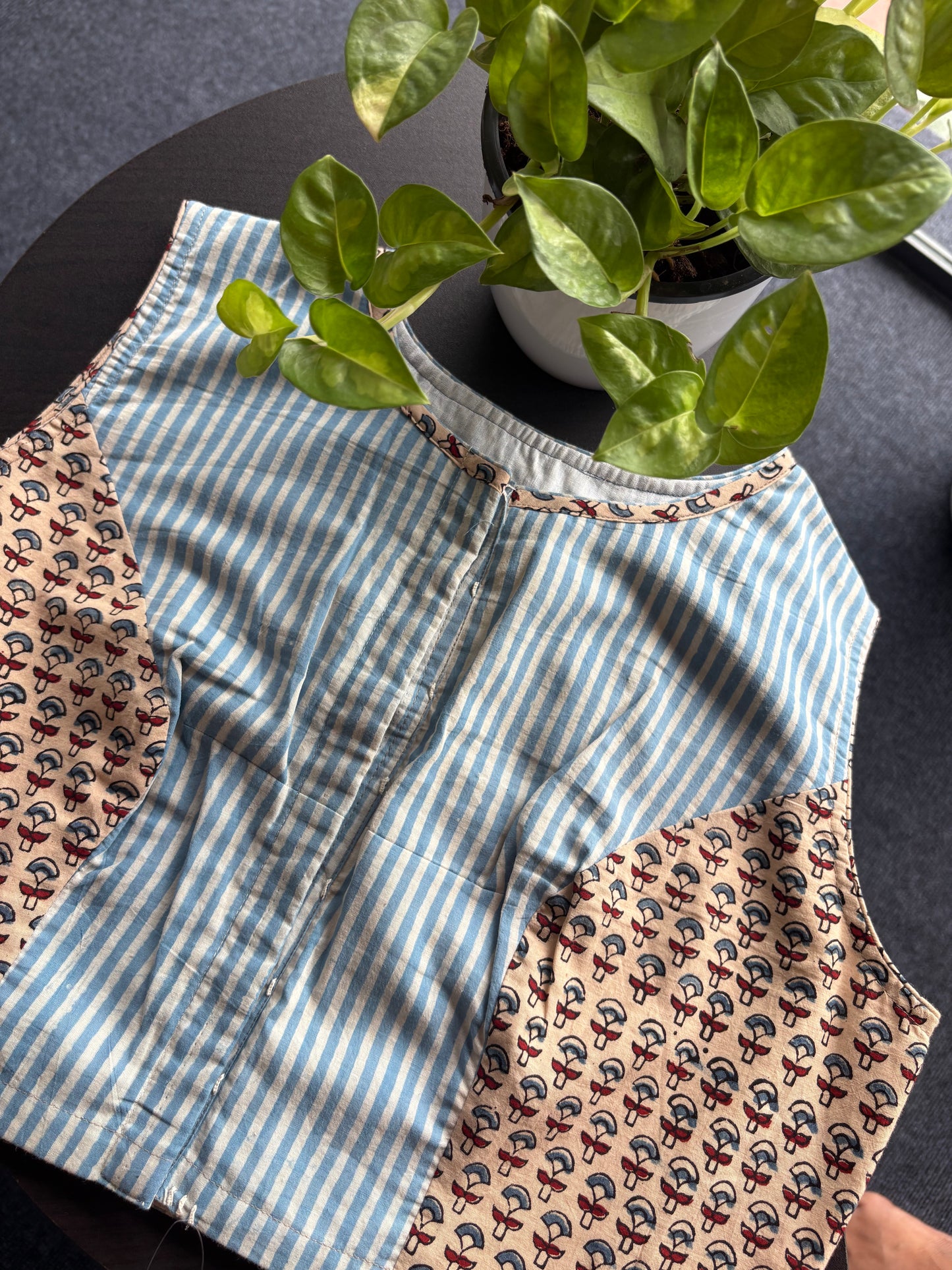 Hand block embroidery cotton blouse
