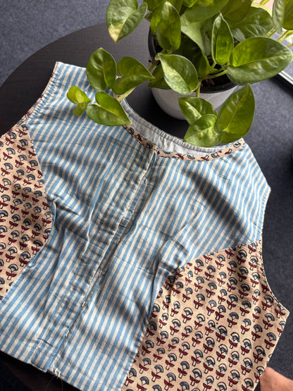 Hand block embroidery cotton blouse