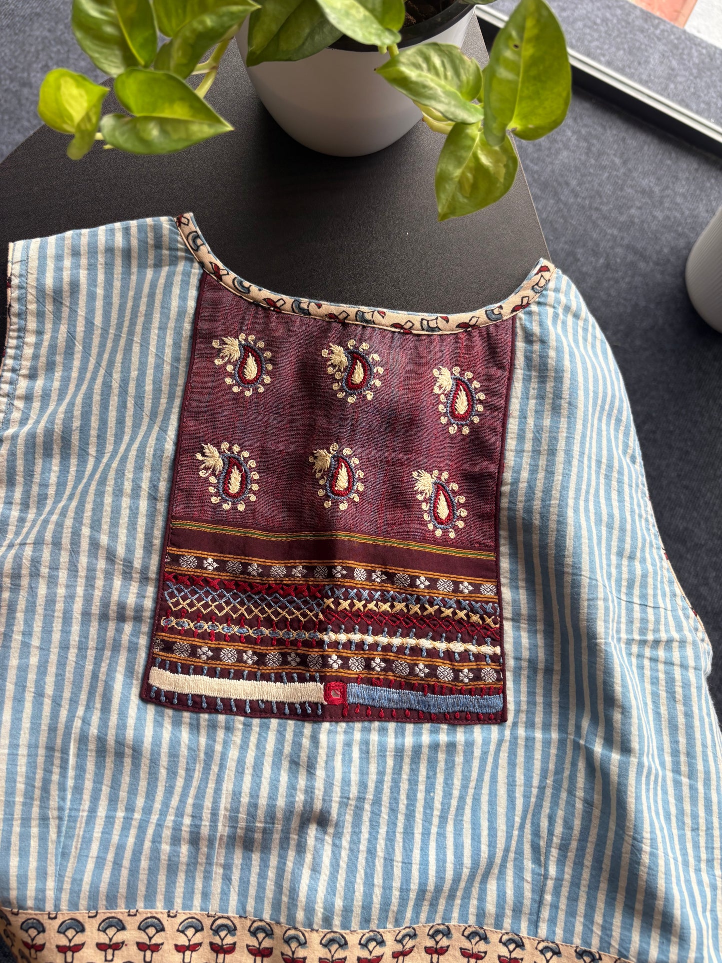 Hand block embroidery cotton blouse