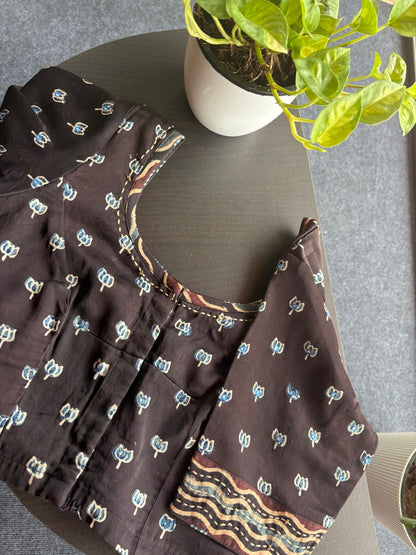 Ajrakh hand block print modal silk blouse