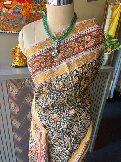 Hand blocked kalamkari saree