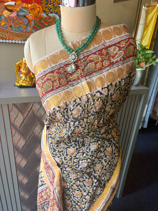 Hand blocked kalamkari saree