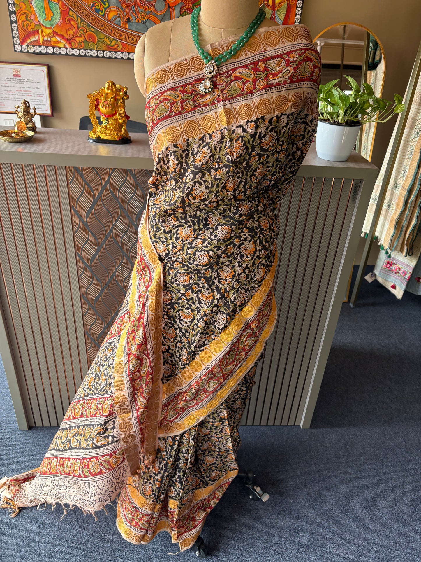 Hand blocked kalamkari saree
