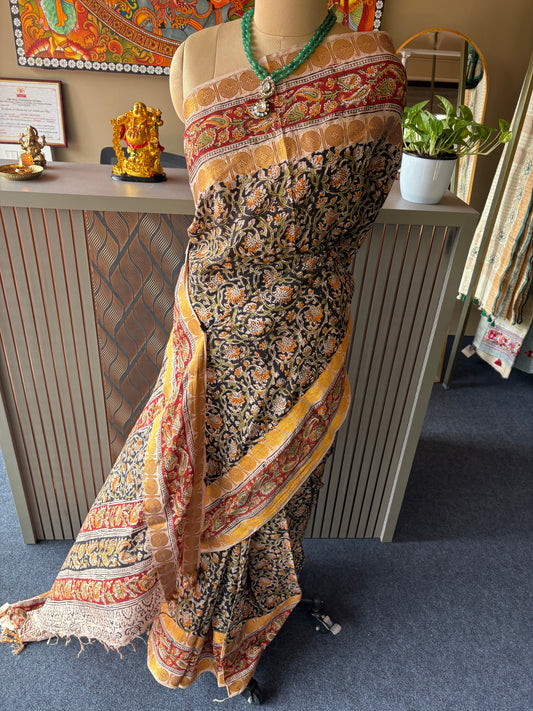 Hand blocked kalamkari saree