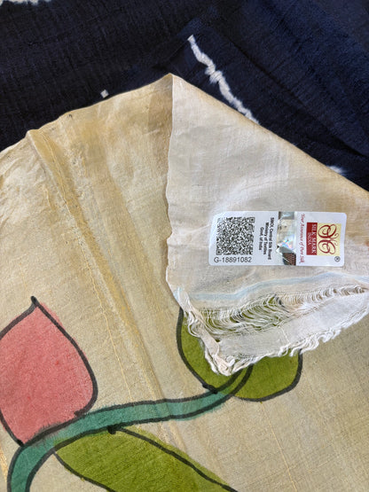 Bishnupuri pure 3 ply silk Shibori saree with Kalamkari print blouse and pallu