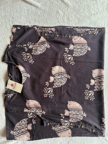 Brown code set with bird printing