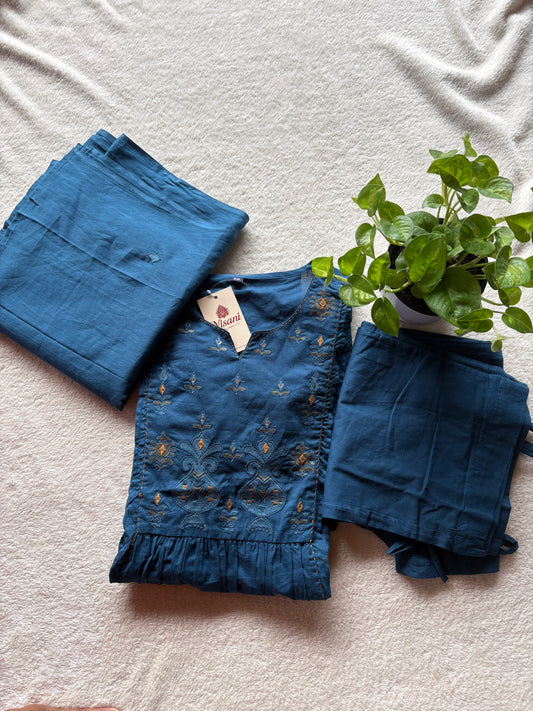 Blue embroidered churidhar set