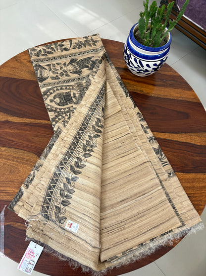 Madhubani Handpainted on Gicha Tussar silk saree