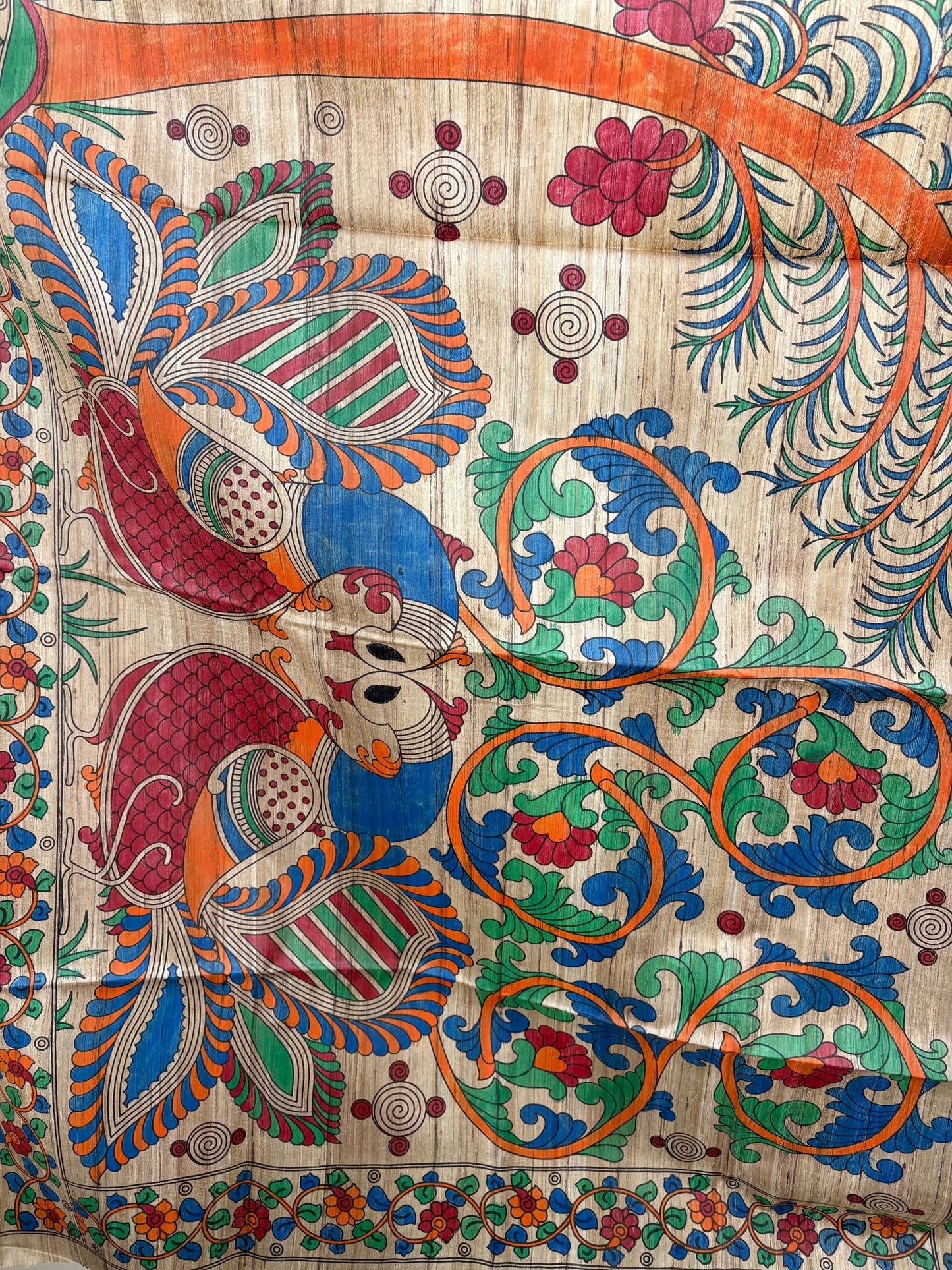 Madhubani handpainted on Gicha tussar silk saree
