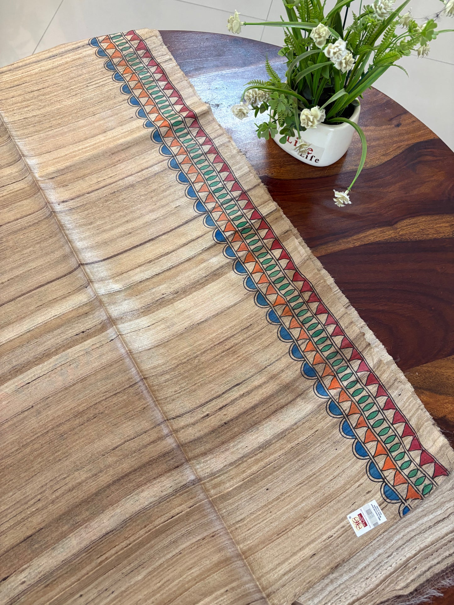 Madhubani handpainted on Gicha tussar silk saree