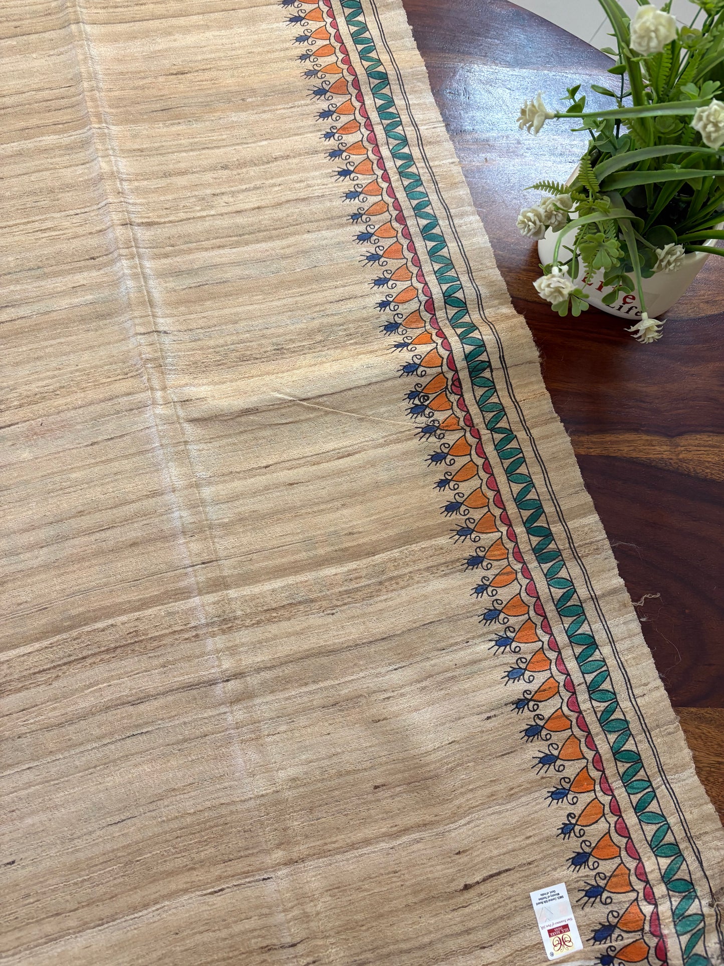 Madhubani hand painted on pure Gicha tussar silk saree