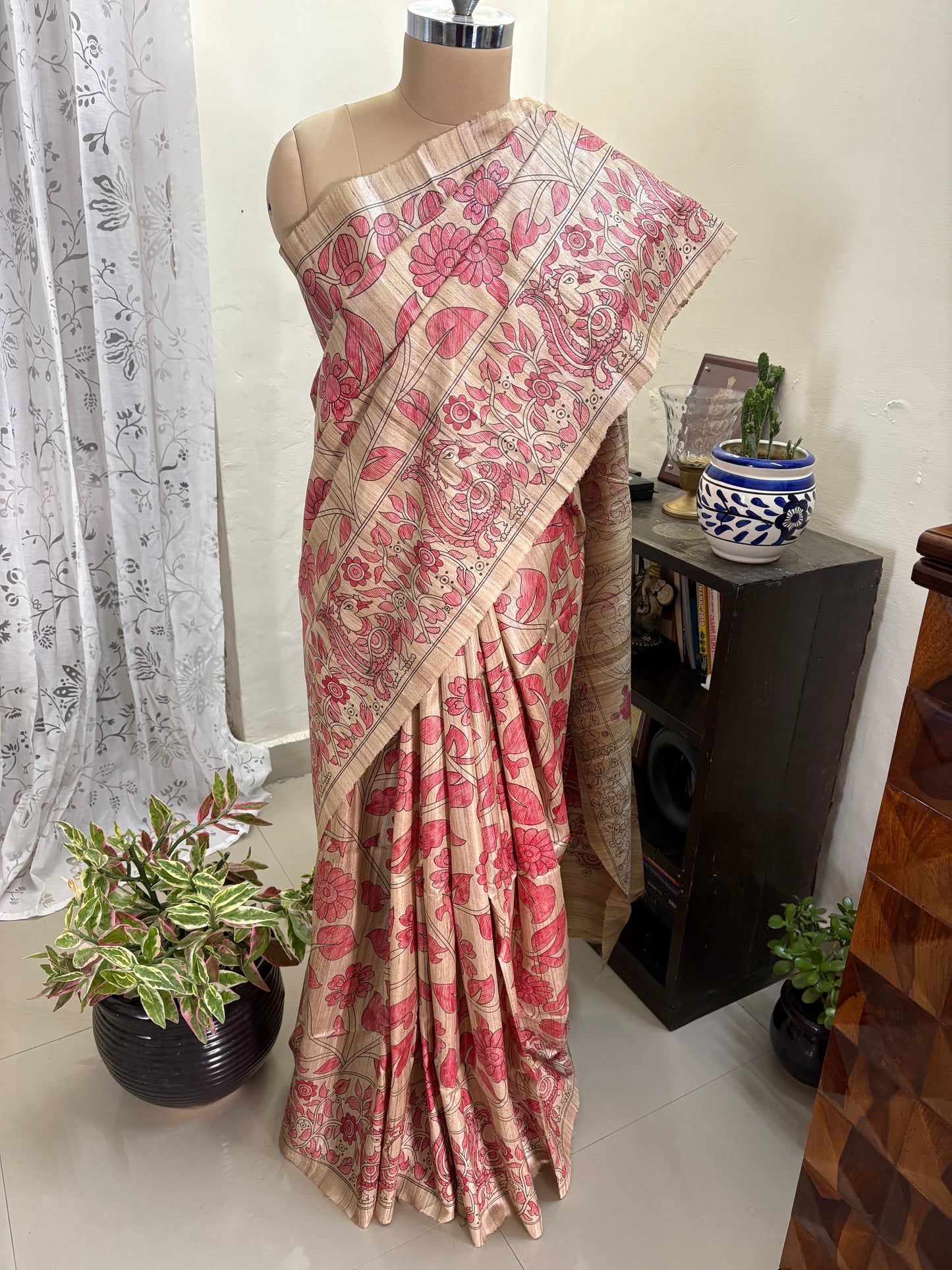 Madhubani handpainted on Gicha tussar silk saree