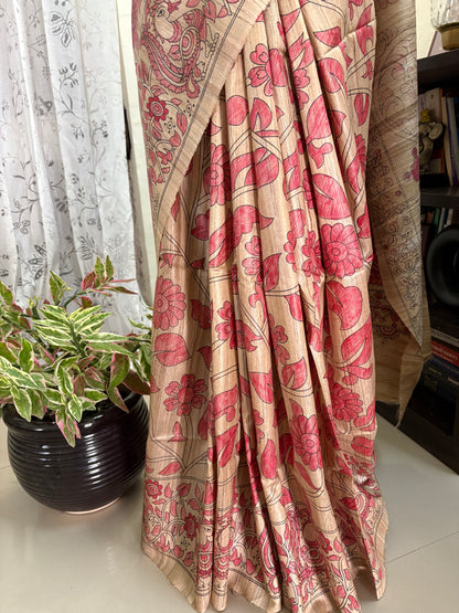 Madhubani handpainted on Gicha tussar silk saree
