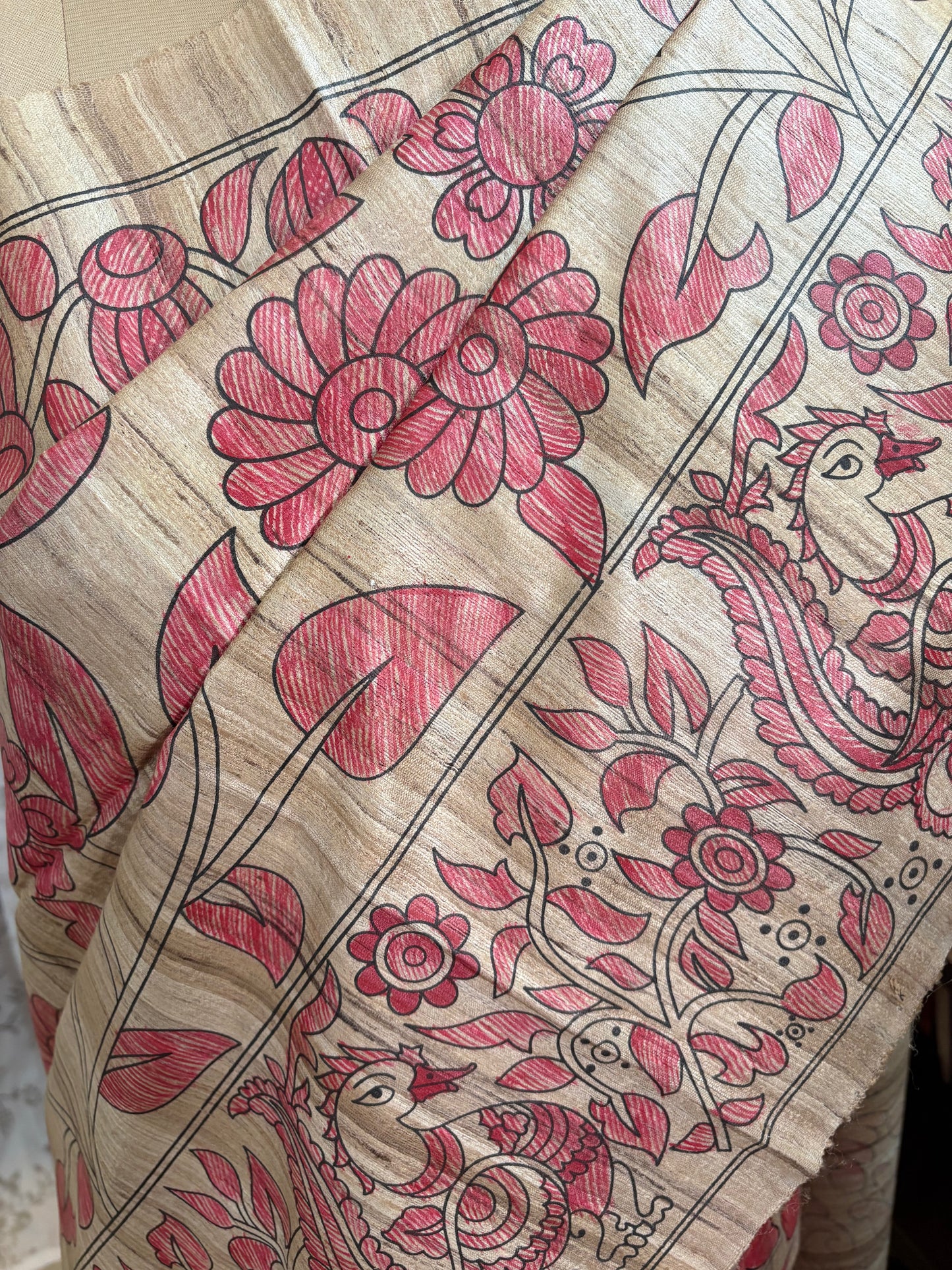 Madhubani handpainted on Gicha tussar silk saree