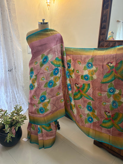 Pure Gicha by Gicha Tussar silk hand painted saree