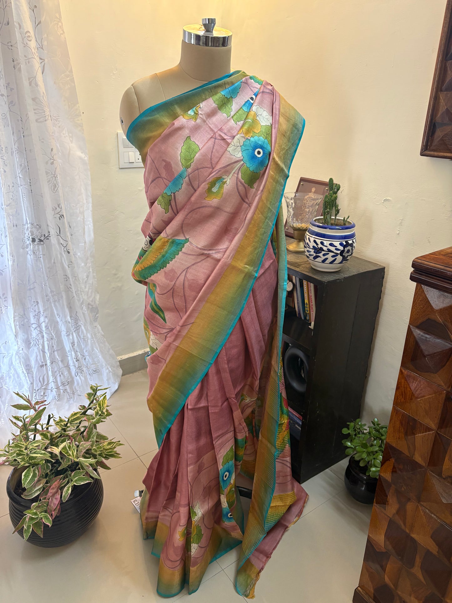 Pure Gicha by Gicha Tussar silk hand painted saree