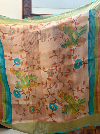 Pure Gicha by Gicha Tussar silk hand painted saree