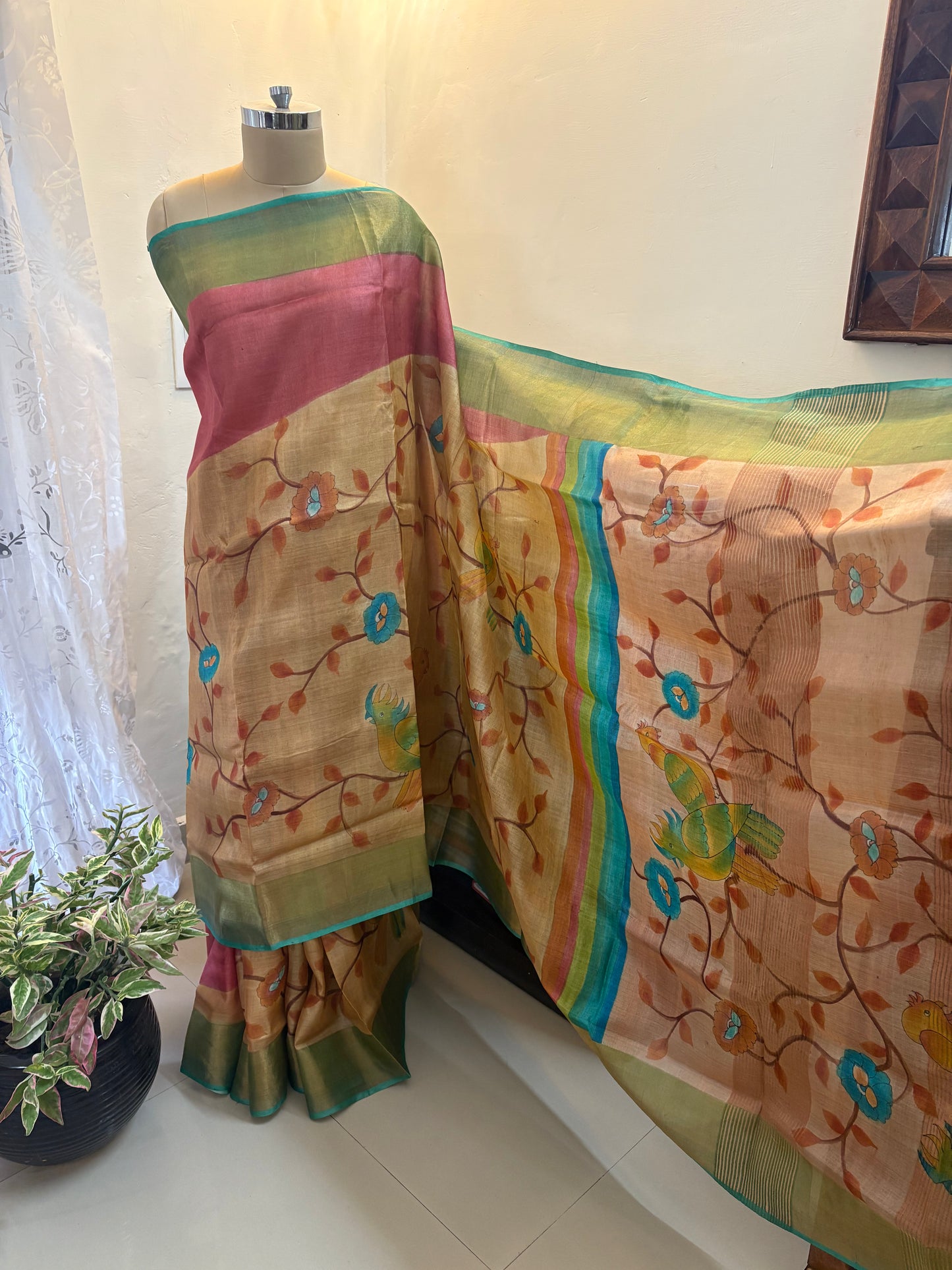 Pure Gicha by Gicha tussar silk hand painted saree
