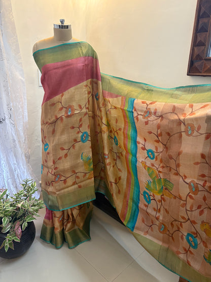 Pure Gicha by Gicha tussar silk hand painted saree