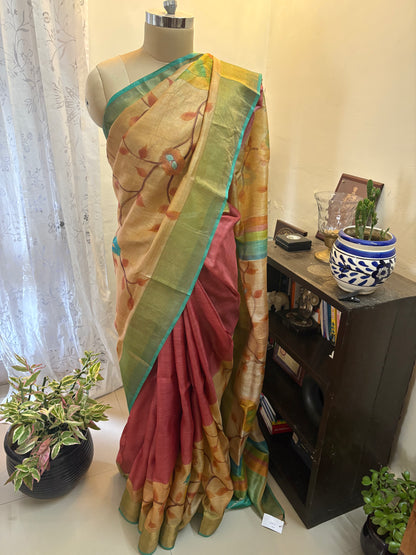 Pure Gicha by Gicha tussar silk hand painted saree
