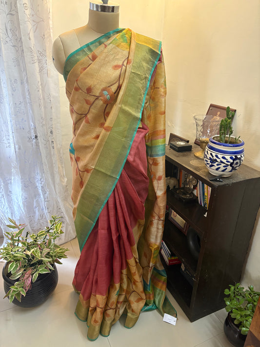 Pure Gicha by Gicha tussar silk hand painted saree