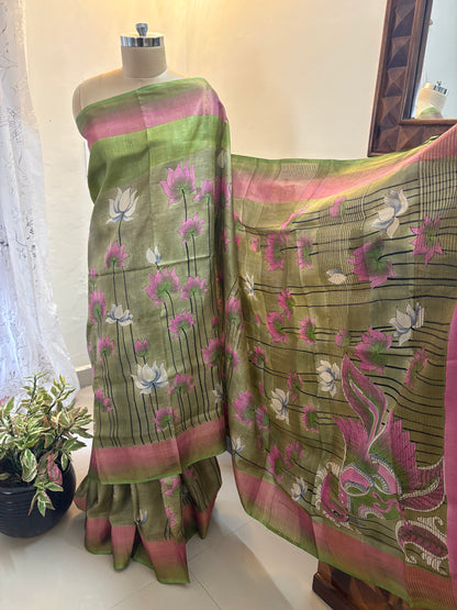 Pure Gicha by Gicha tussar silk hand painted saree