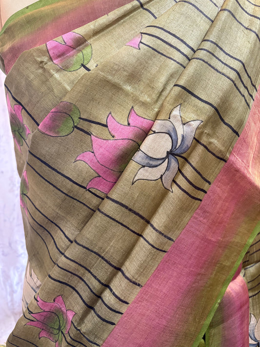Pure Gicha by Gicha tussar silk hand painted saree