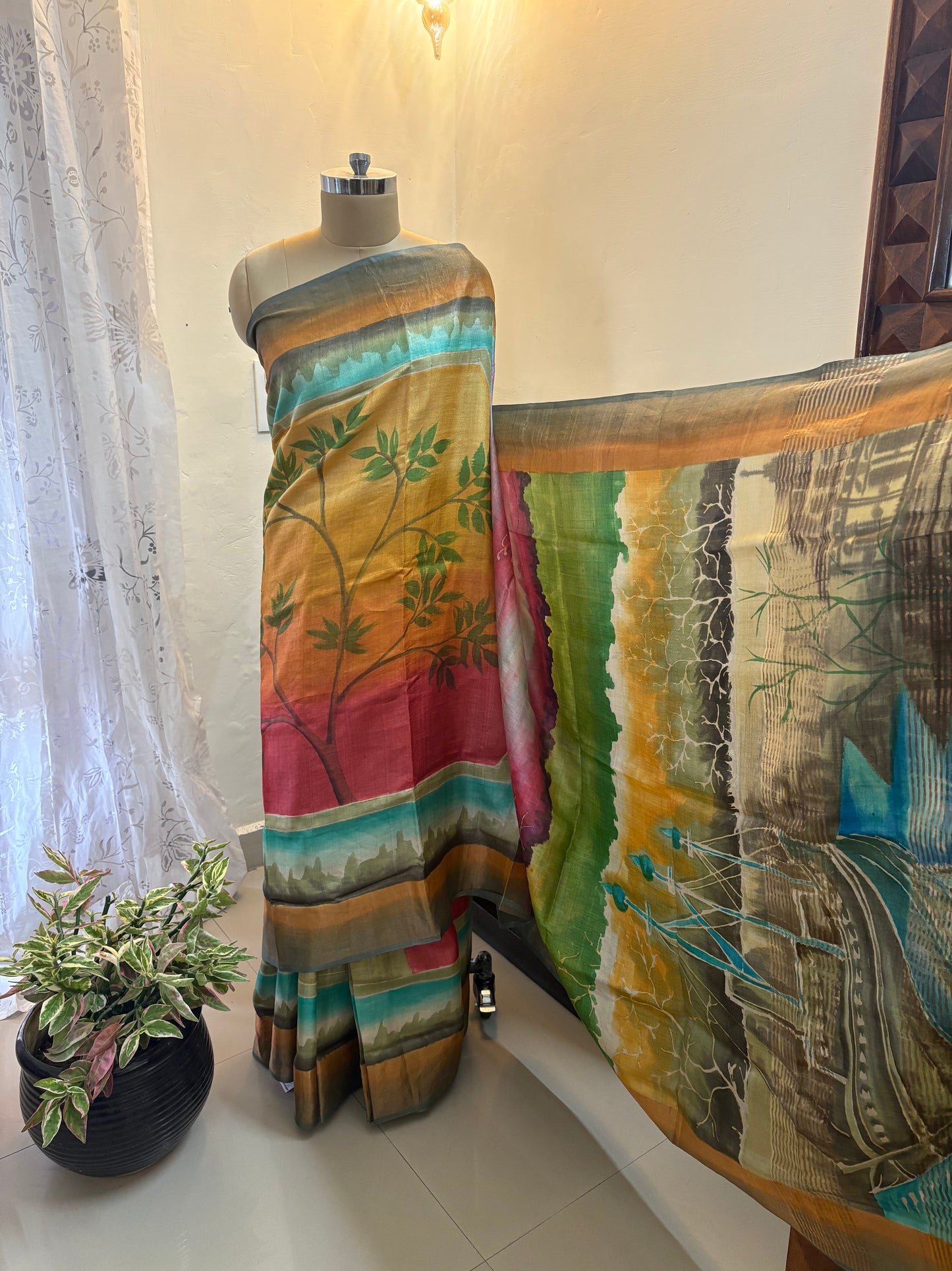Pure Gicha by Gicha tussar silk hand painted saree