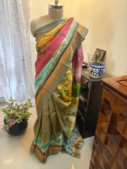 Pure Gicha by Gicha tussar silk hand painted saree