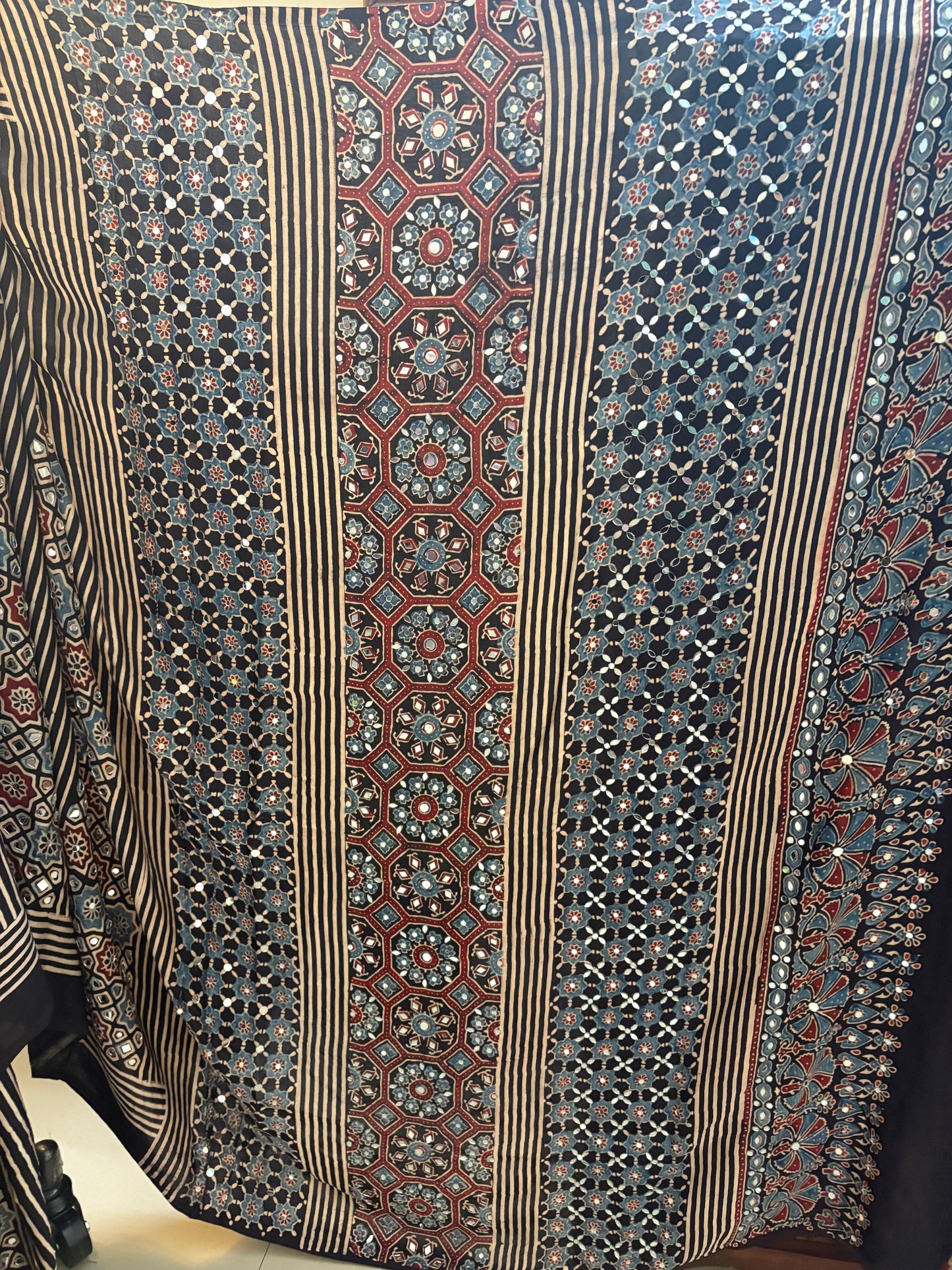 Ajrakh Modal silk saree with mirror work