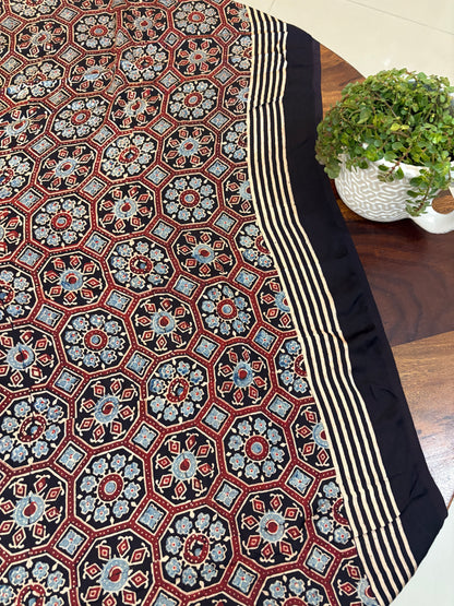 Ajrakh Modal silk saree with mirror work