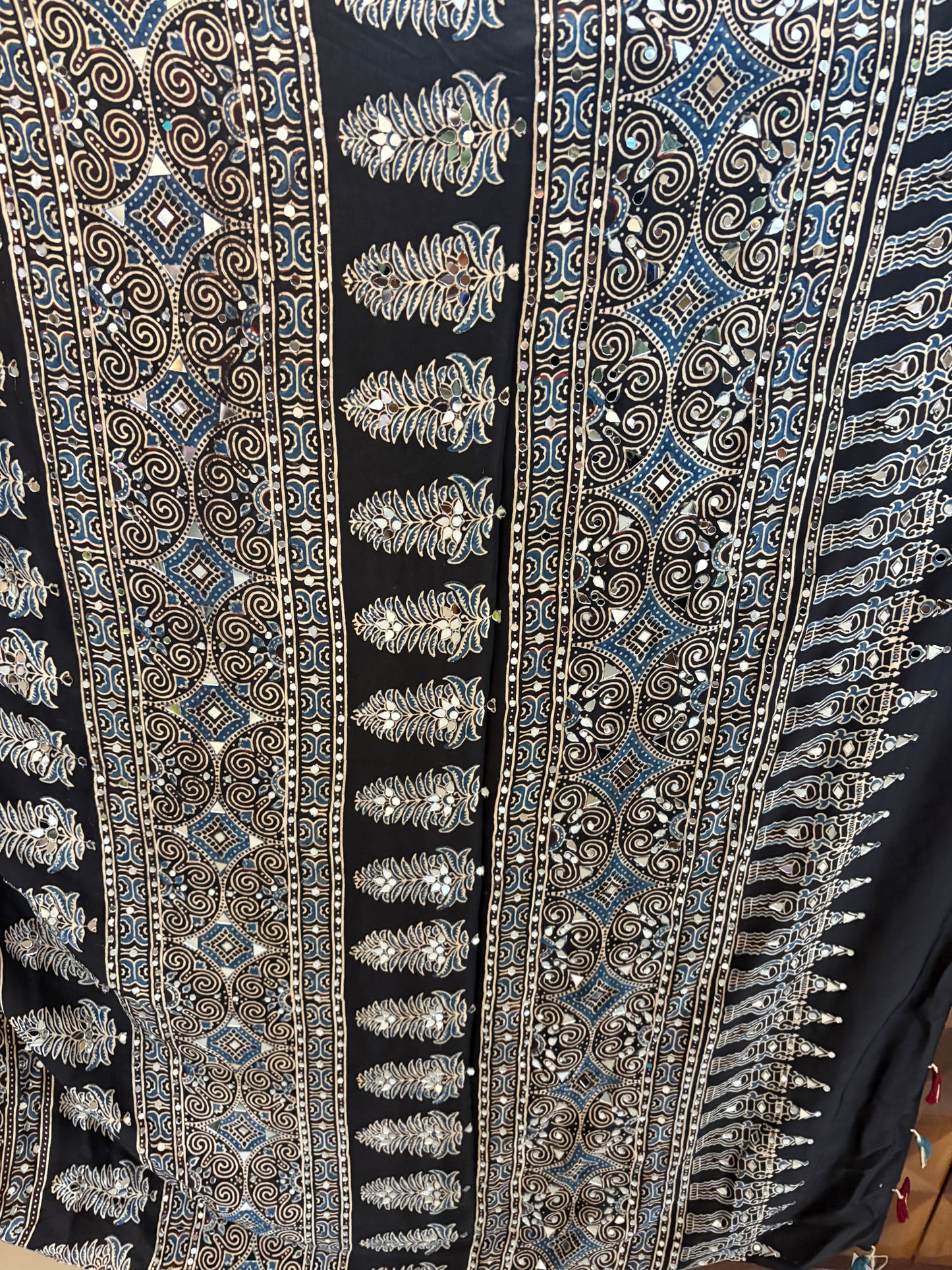 Ajrakh modal silk saree with mirror work