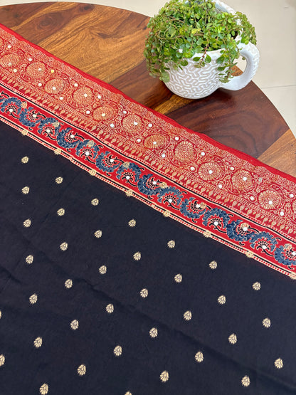 Ajrakh Dola silk saree with mirror work