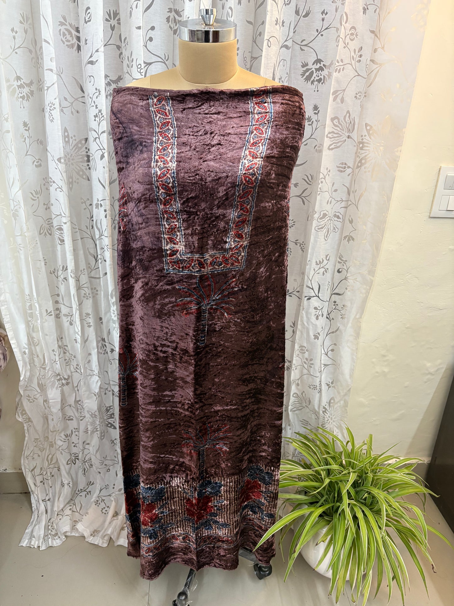 Ajrakh Velvet Kurti material