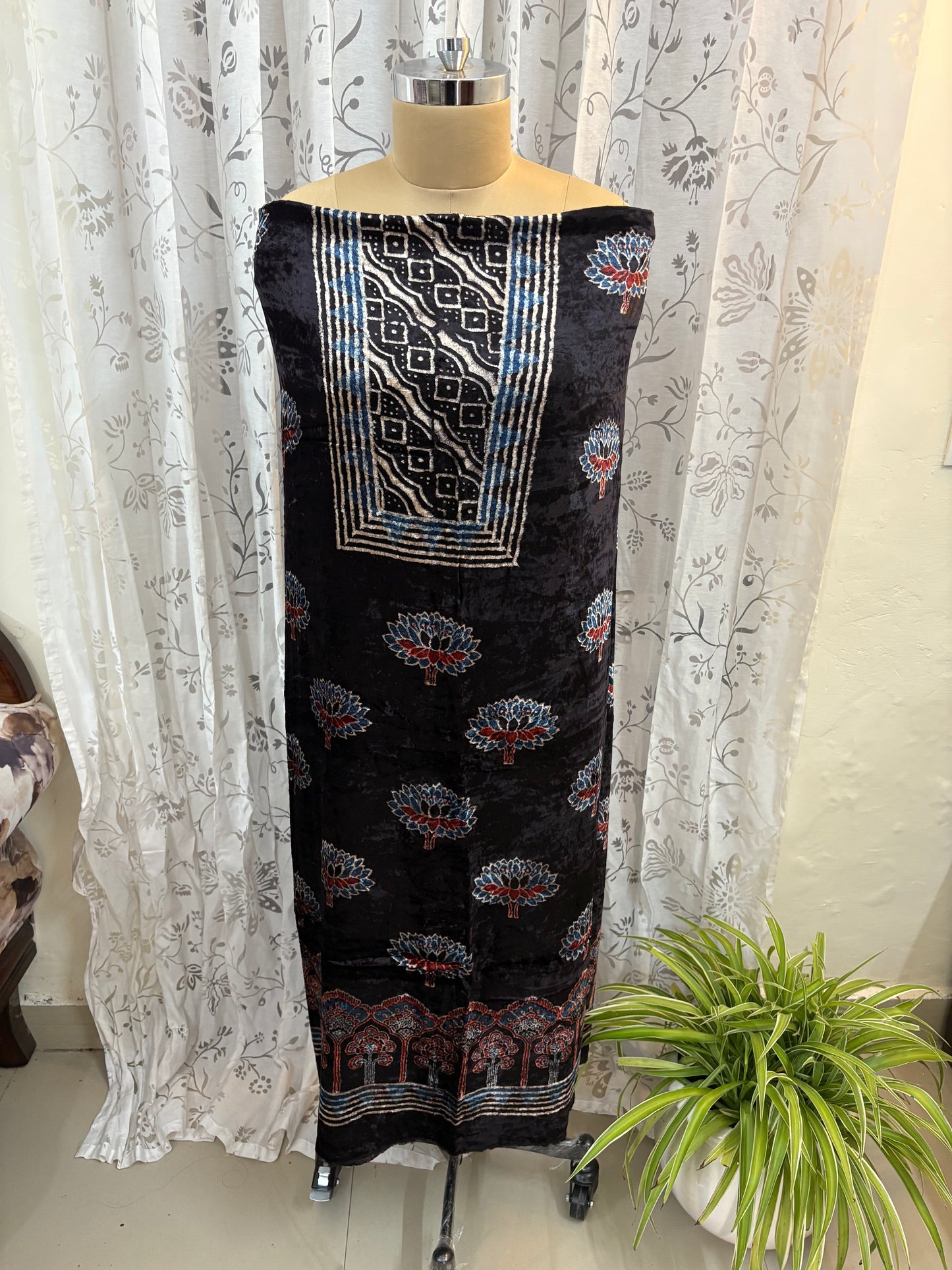 Ajrakh Velvet Kurti material