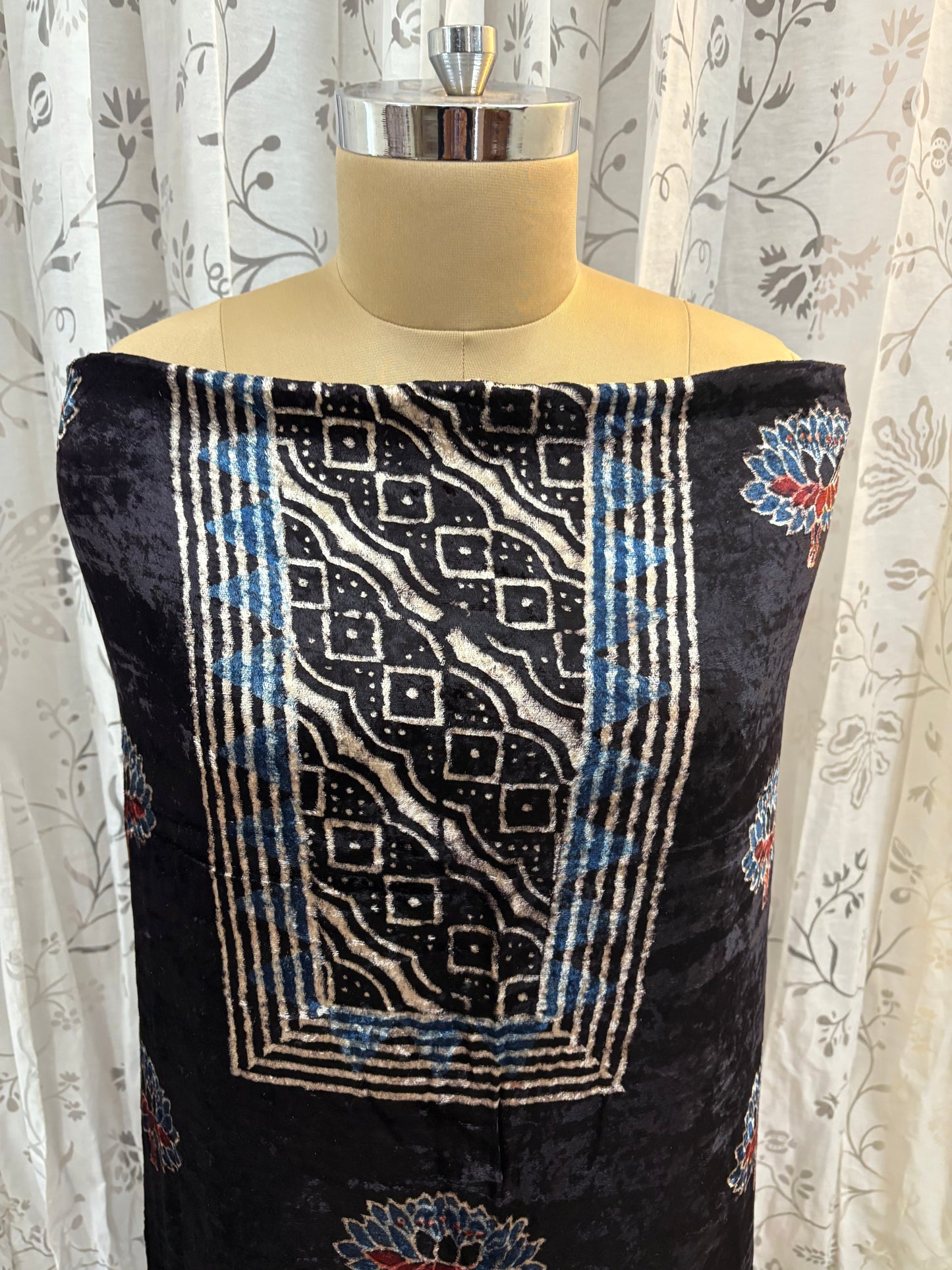 Ajrakh Velvet Kurti material