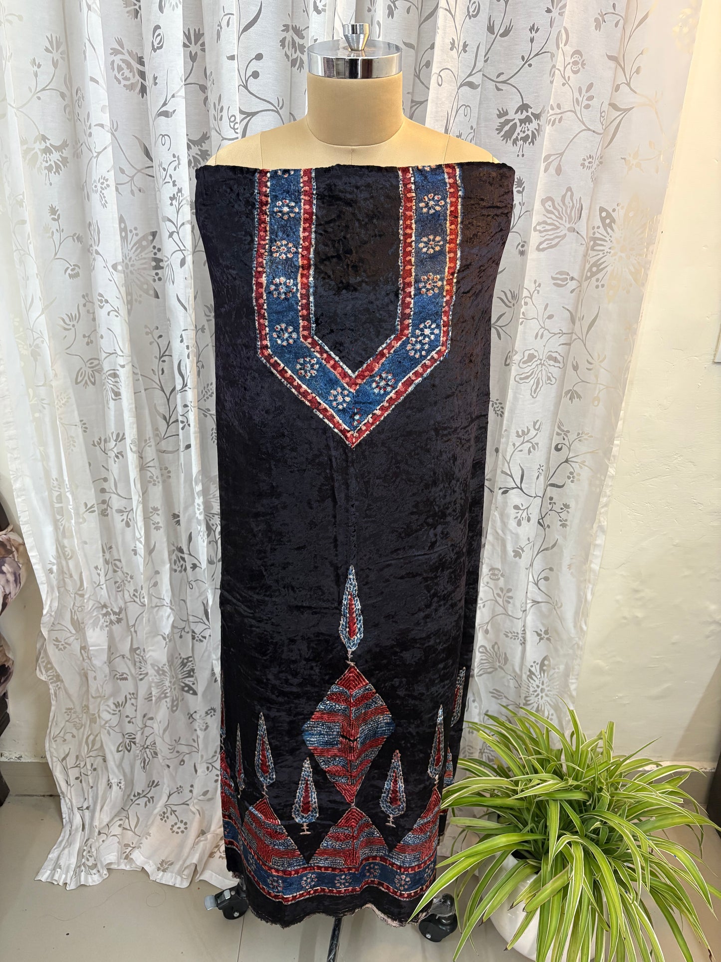 Ajrakh Velvet Kurti material