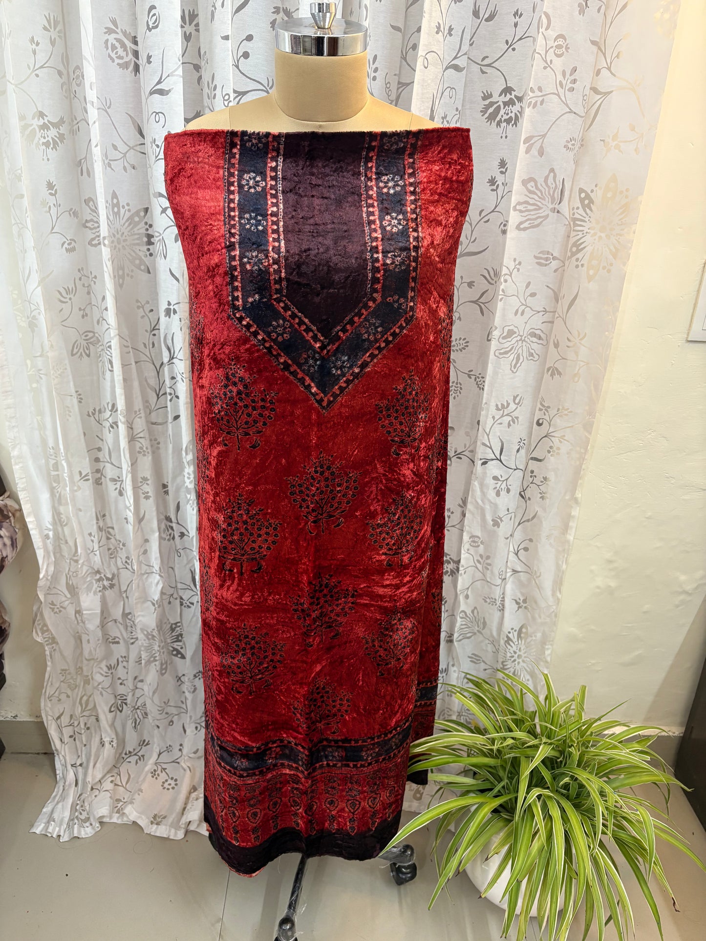 Ajrakh Velvet Kurti material