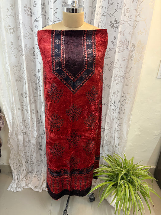 Ajrakh Velvet Kurti material
