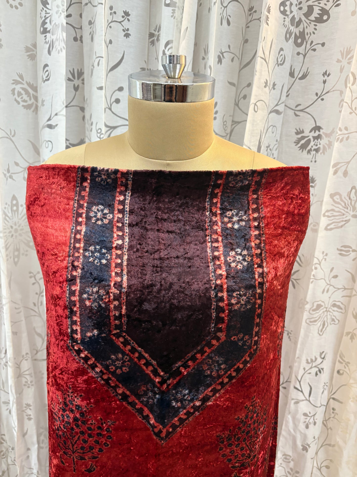 Ajrakh Velvet Kurti material